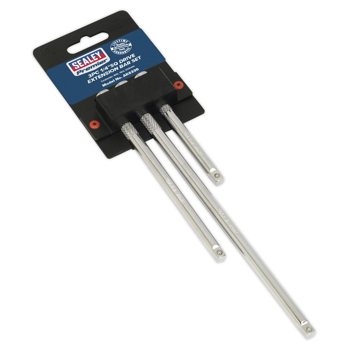 Sealey Extension 1/4"Sq Drive Bar Set 3pc Chrome Plated AK6330