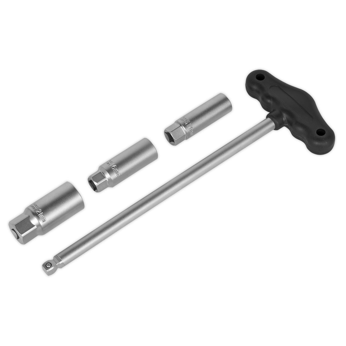 Sealey T Bar Spark Plug Socket Set Rubber Insert 4pc 3/8"Sq Drive Metric AK6550