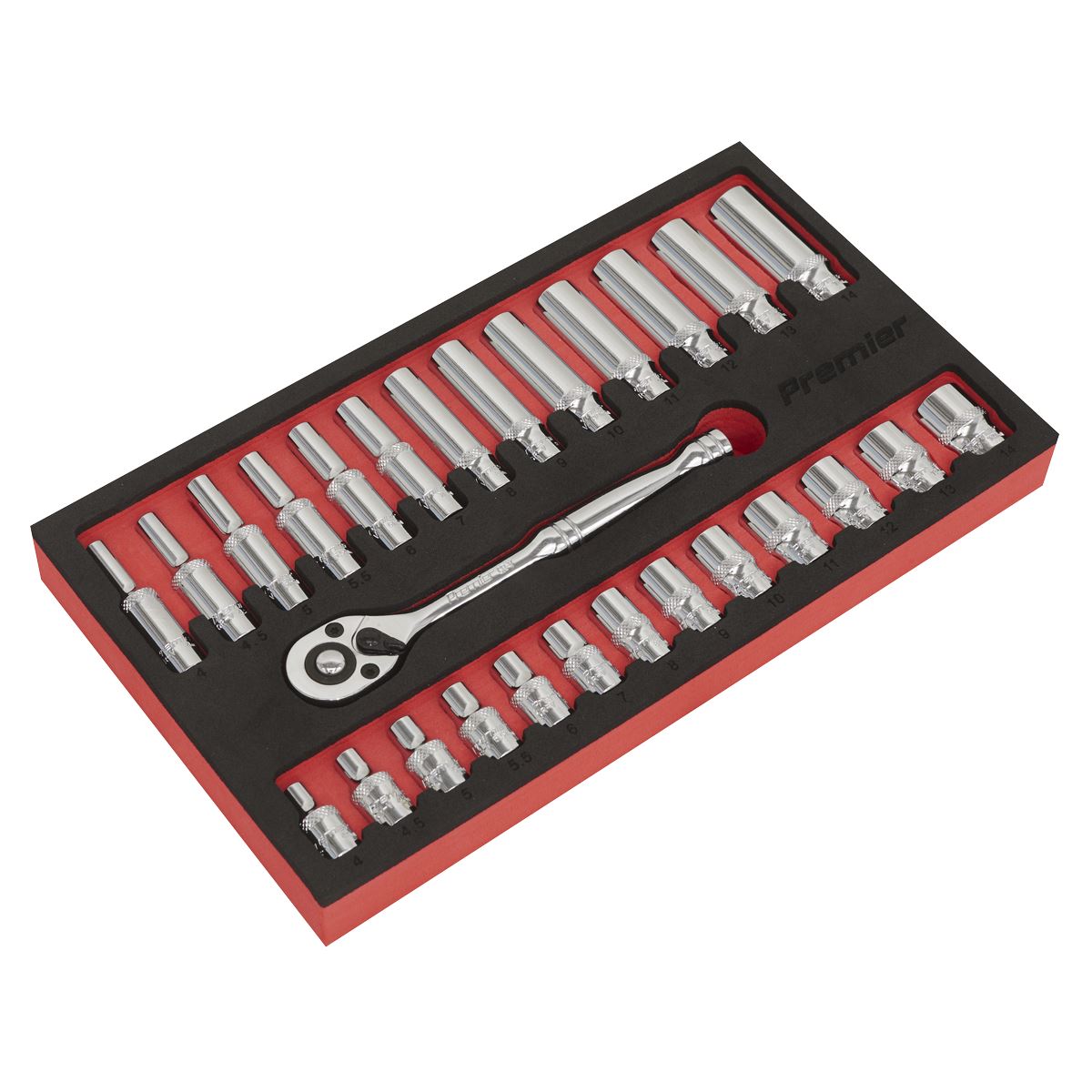 Sealey Metric Ratchet Wrench & Socket Set 27pc 1/4"D Deep And Standard AK66721