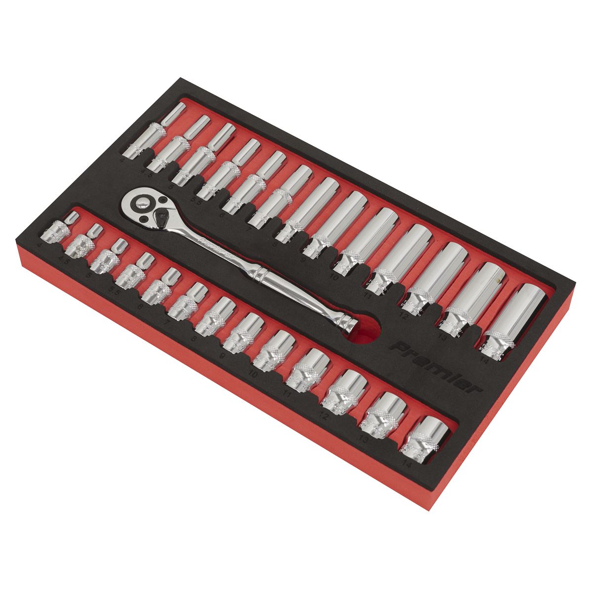 Sealey Metric Ratchet Wrench & Socket Set 27pc 1/4"D Deep And Standard AK66721
