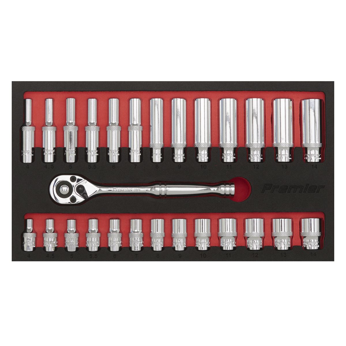 Sealey Metric Ratchet Wrench & Socket Set 27pc 1/4"D Deep And Standard AK66721