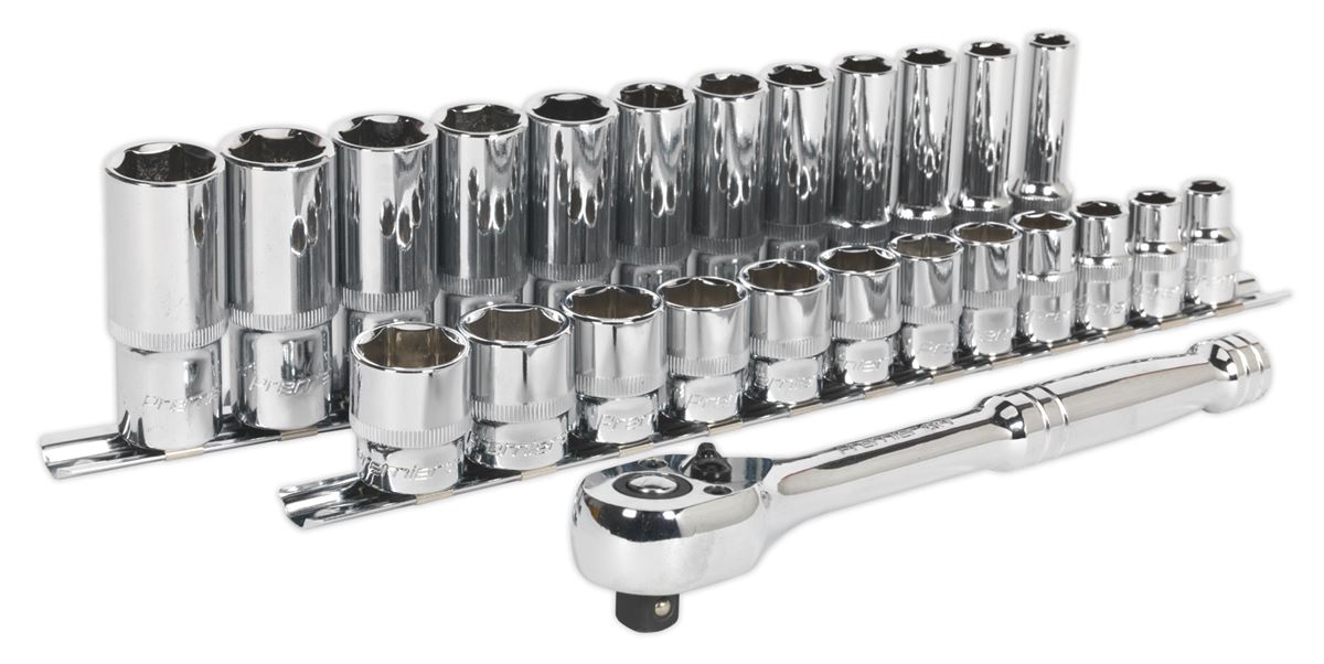 Sealey Metric Ratchet Wrench & Socket Set 25pc 3/8"D Deep And Shallow AK66722