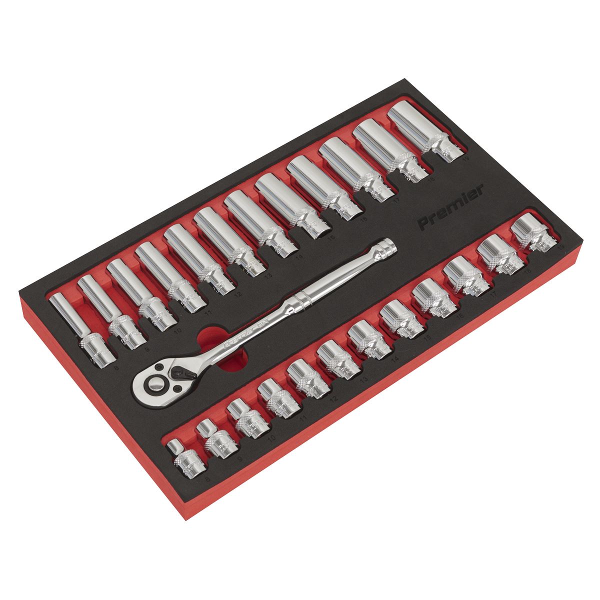Sealey Metric Ratchet Wrench & Socket Set 25pc 3/8"D Deep And Shallow AK66722