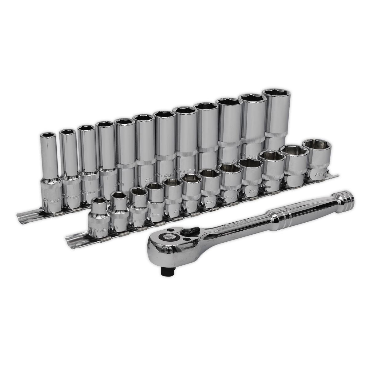 Sealey Metric Ratchet Wrench & Socket Set 25pc 3/8"D Deep And Shallow AK66722