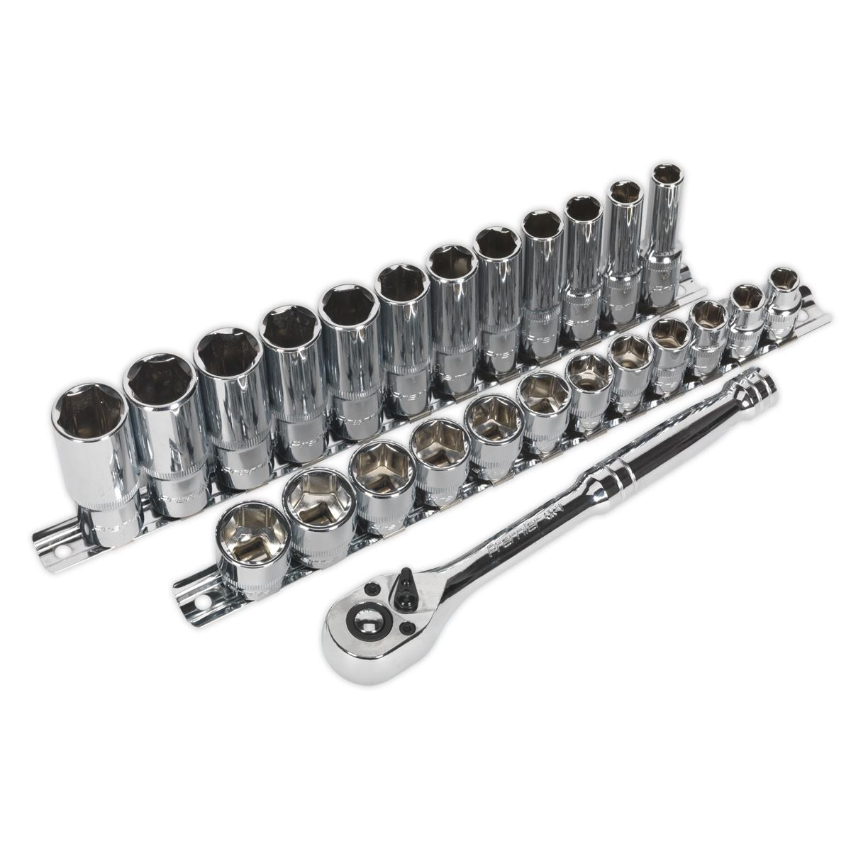 Sealey Metric Ratchet Wrench & Socket Set 25pc 3/8"D Deep And Shallow AK66722