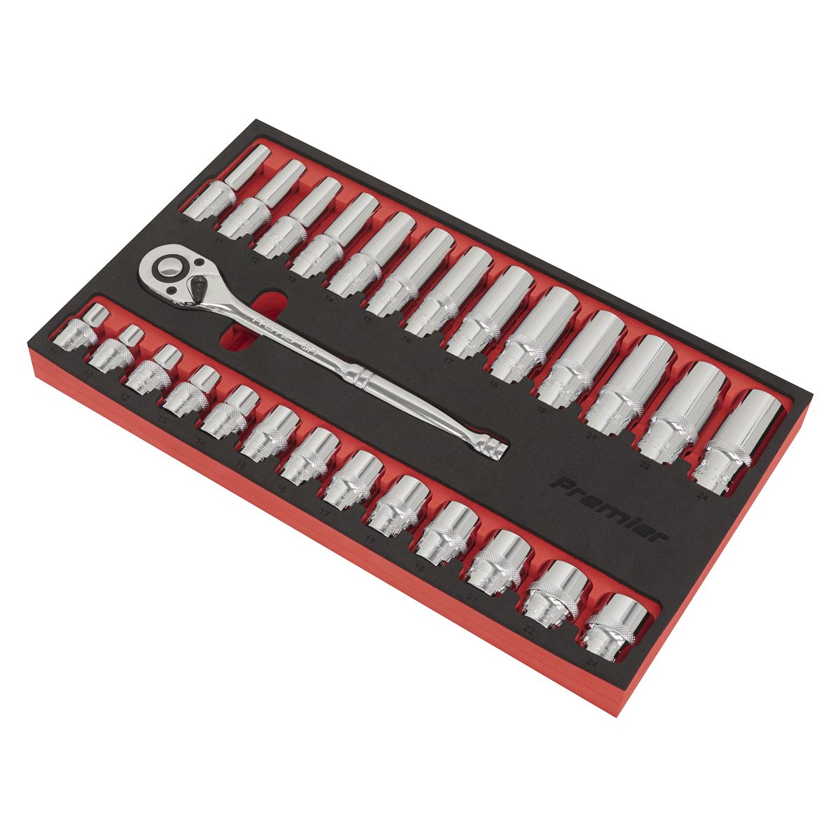 Sealey Metric Ratchet Wrench & Socket Set 27pc 1/2"D Deep And Standard AK66723