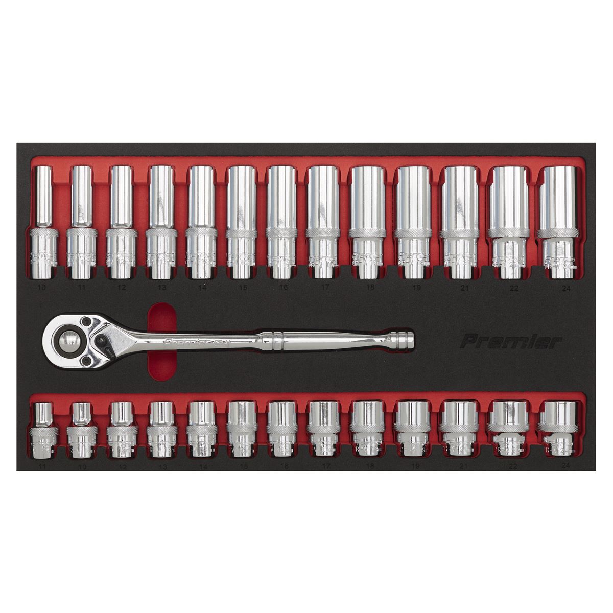 Sealey Metric Ratchet Wrench & Socket Set 27pc 1/2"D Deep And Standard AK66723