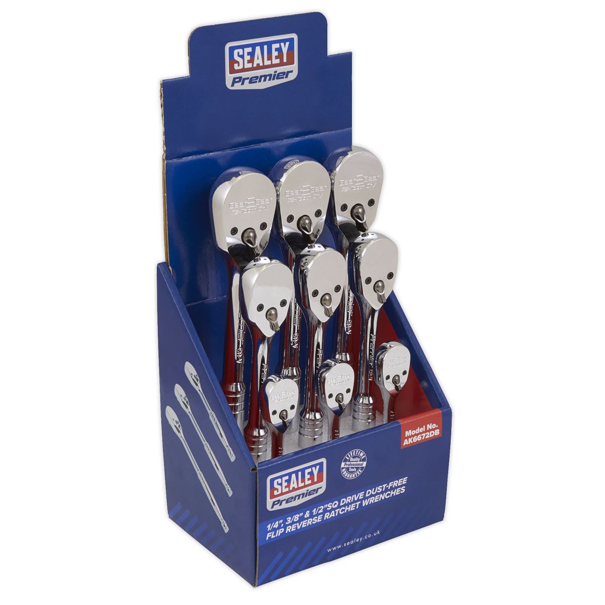 Sealey Ratchet Wrenches 1/4" 3/8" 1/2"D Pear Head Flip Reverse 9 Piece AK6672DB