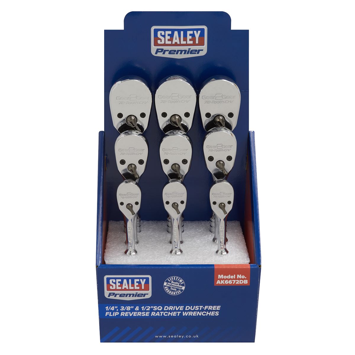 Sealey Ratchet Wrenches 1/4" 3/8" 1/2"D Pear Head Flip Reverse 9 Piece AK6672DB