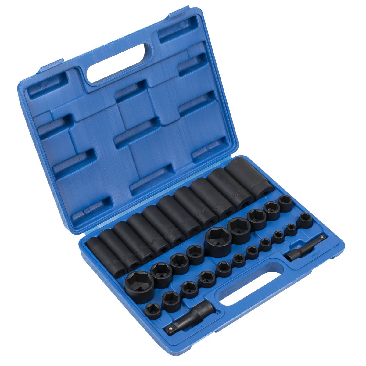 Sealey Impact Socket Set 32pc Standard Deep 3/8" & 1/2"D Metric Imperial AK681