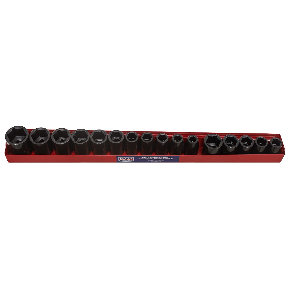 Sealey Metric Imperial Impact Socket Set 16pc 1/2"D Single Hex Standard AK684