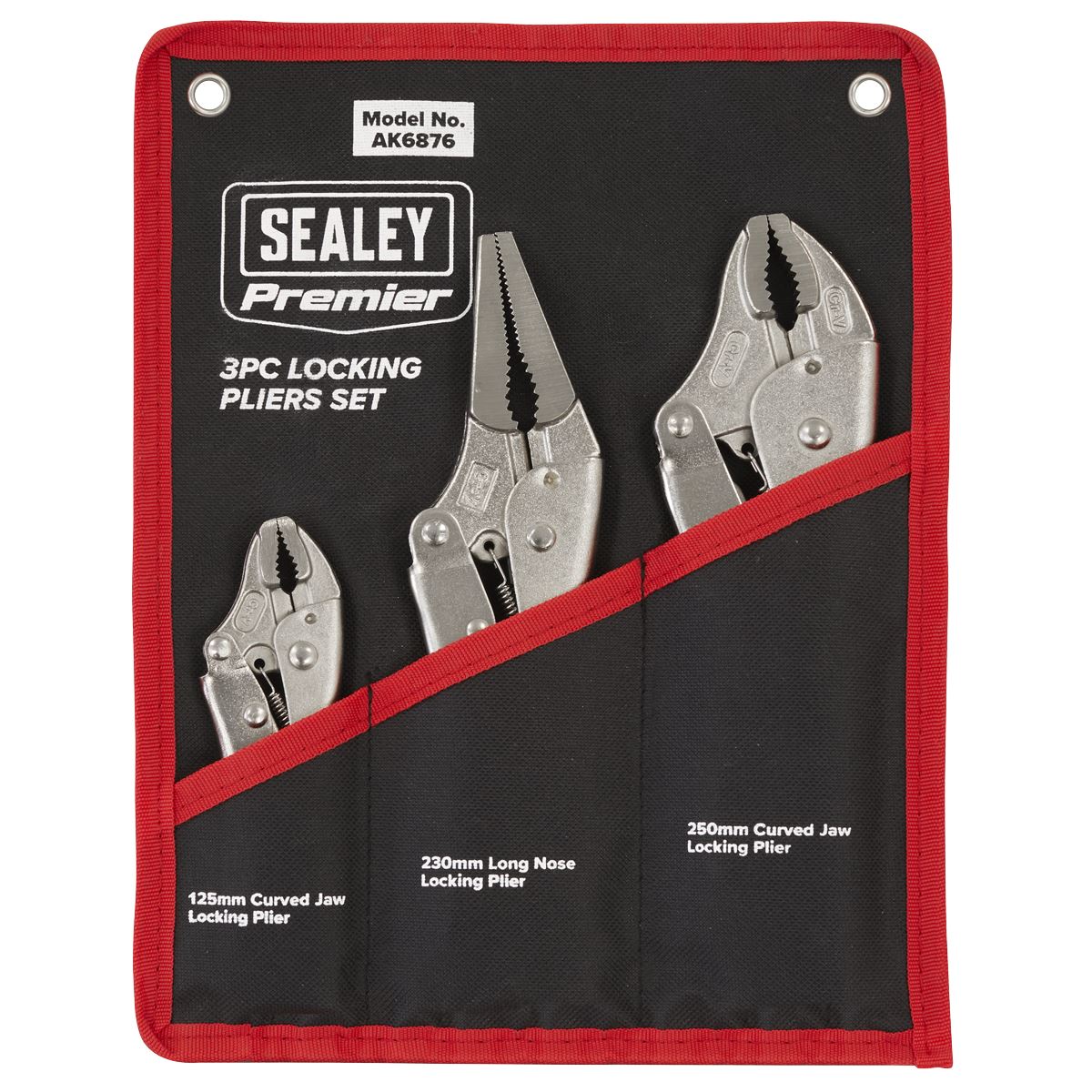 Sealey Locking Pliers Set 3pc Vise Grip Style 2 X Curved Jaw & Long Nose AK6876