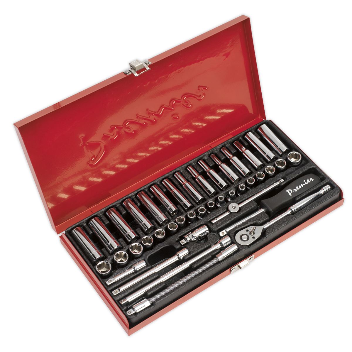 Sealey Metric Imperial Socket Set 41pc 1/4"Sq Drive 6pt Deep And Standard AK690