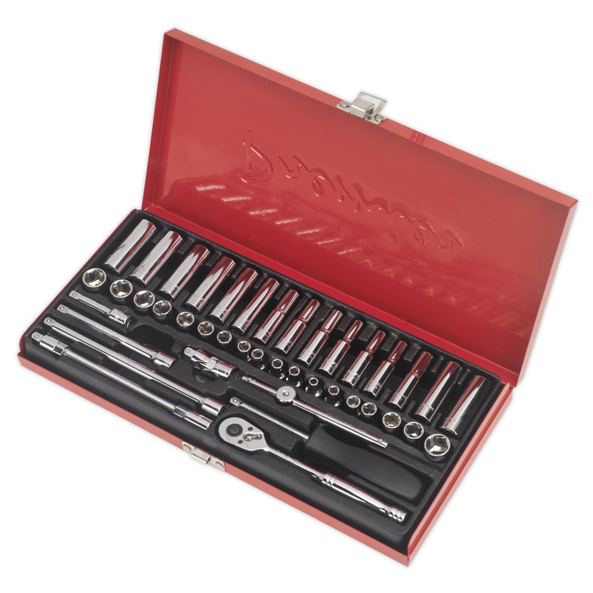 Sealey Metric Imperial Socket Set 41pc 1/4"Sq Drive 6pt Deep And Standard AK690
