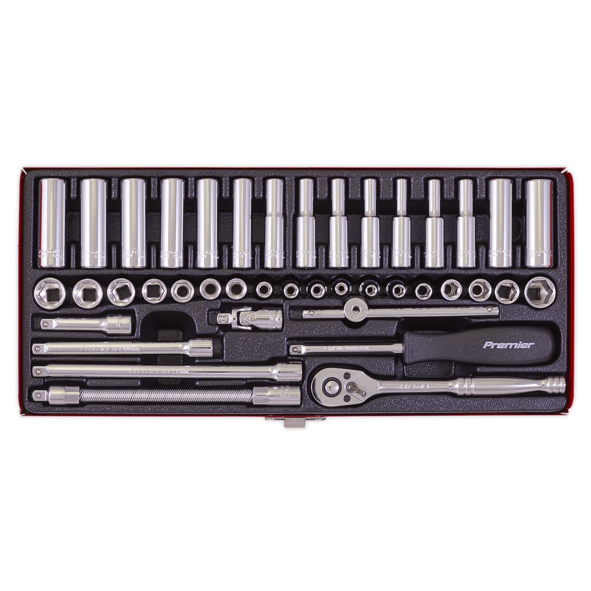 Sealey Metric Imperial Socket Set 41pc 1/4"Sq Drive 6pt Deep And Standard AK690