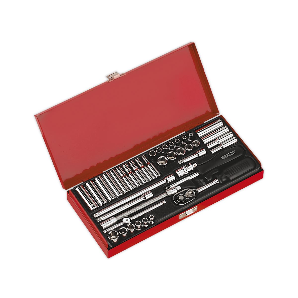 Sealey Metric Imperial Socket Set 41pc 1/4"Sq Drive 6pt Deep And Standard AK690