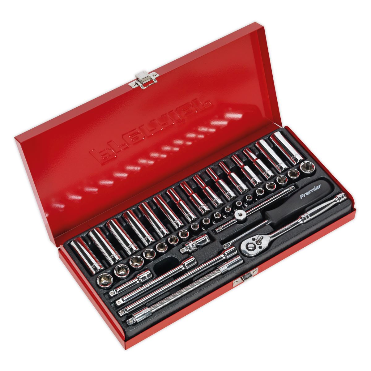 Sealey Metric Imperial Socket Set 41pc 1/4"Sq Drive 6pt Deep And Standard AK690