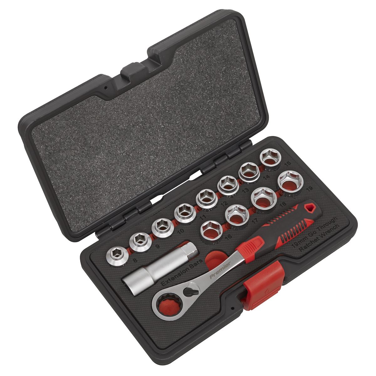 Sealey Go Through Low Profile Socket Set 14pc WallDrive Metric AK6926