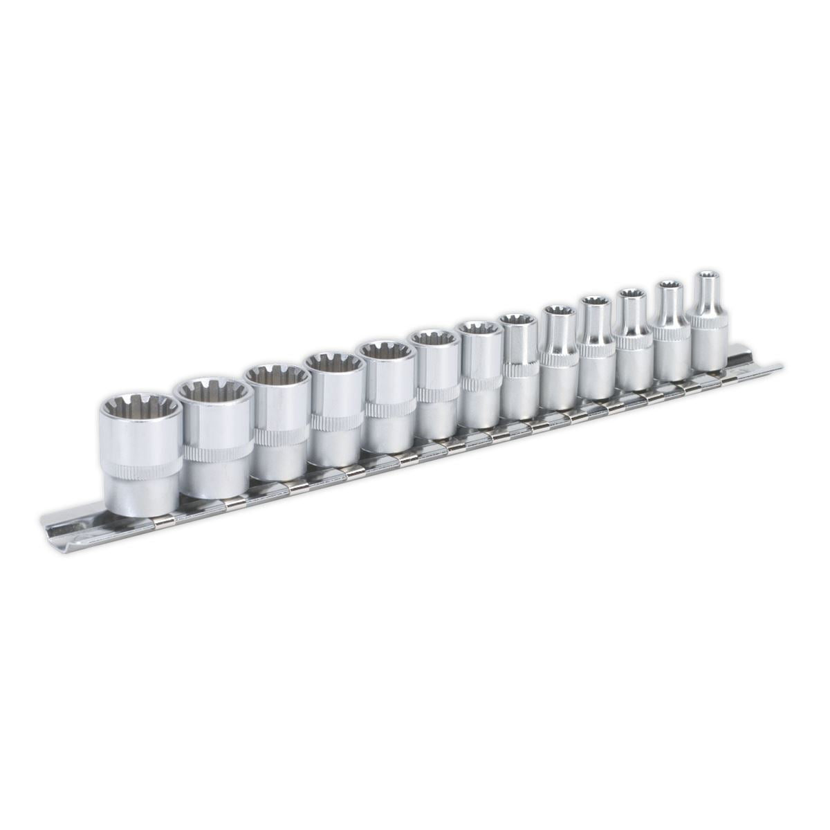 Sealey Total Drive Socket Set 13pc 1/4"D Mirror Finish On A Rail AK69813
