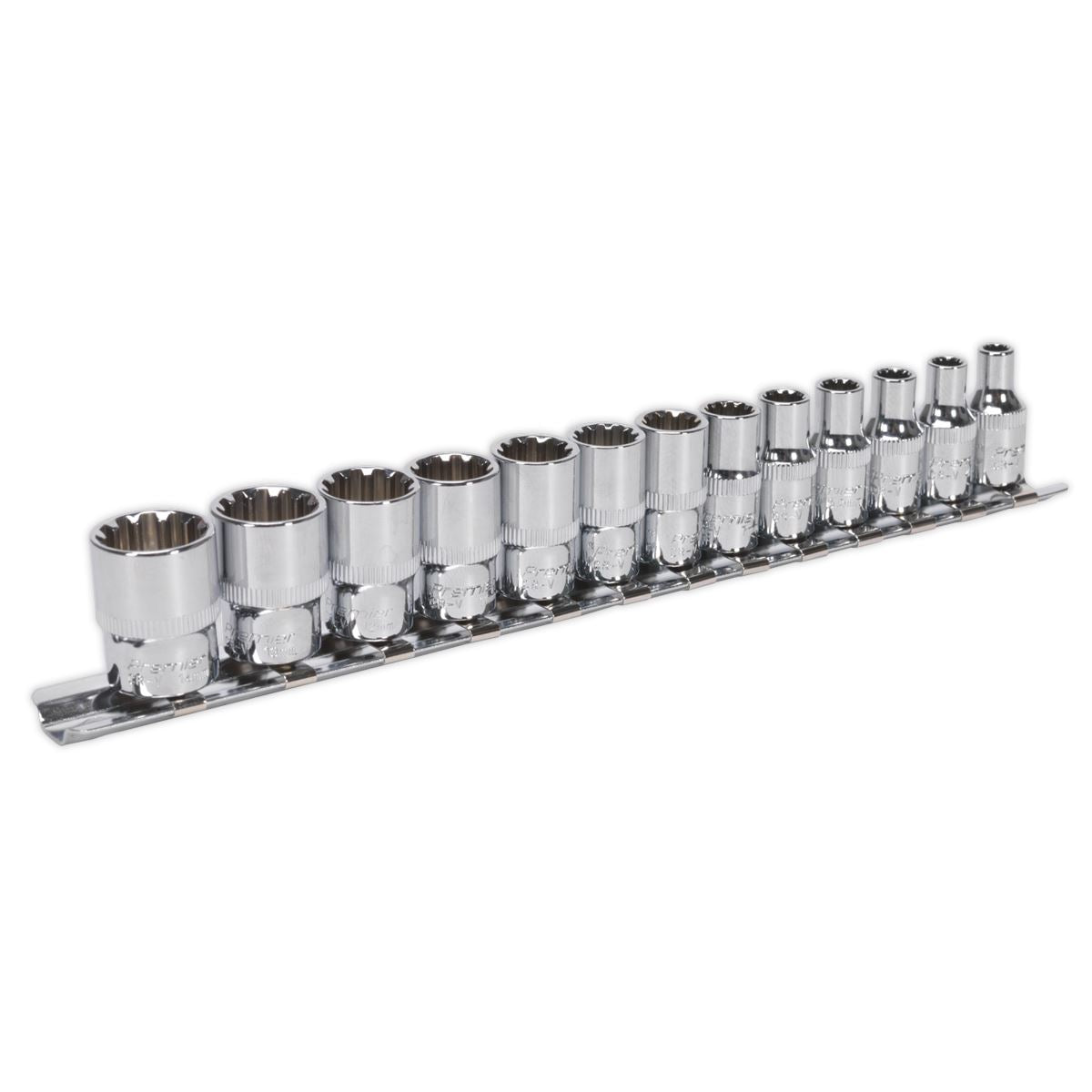 Sealey Total Drive Socket Set 13pc 1/4"D Mirror Finish On A Rail AK69813