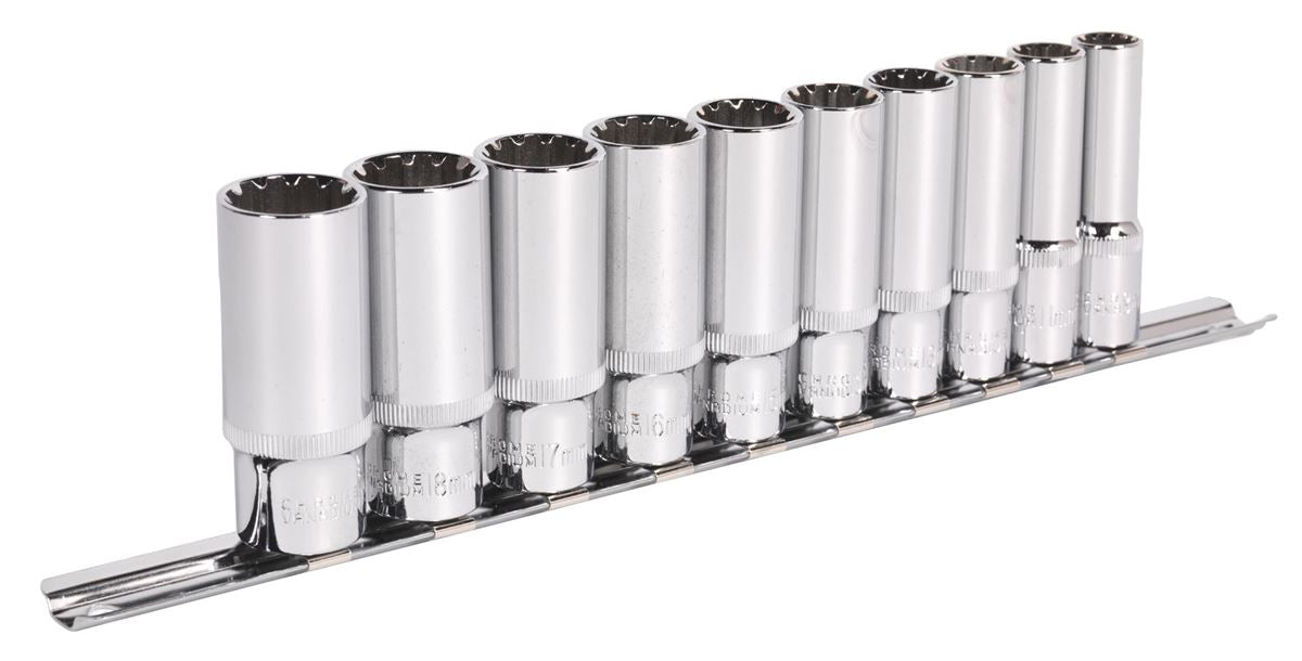 Sealey Total Drive Socket Set 10pc Deep 3/8"D Metric Fully Polished AK69910D