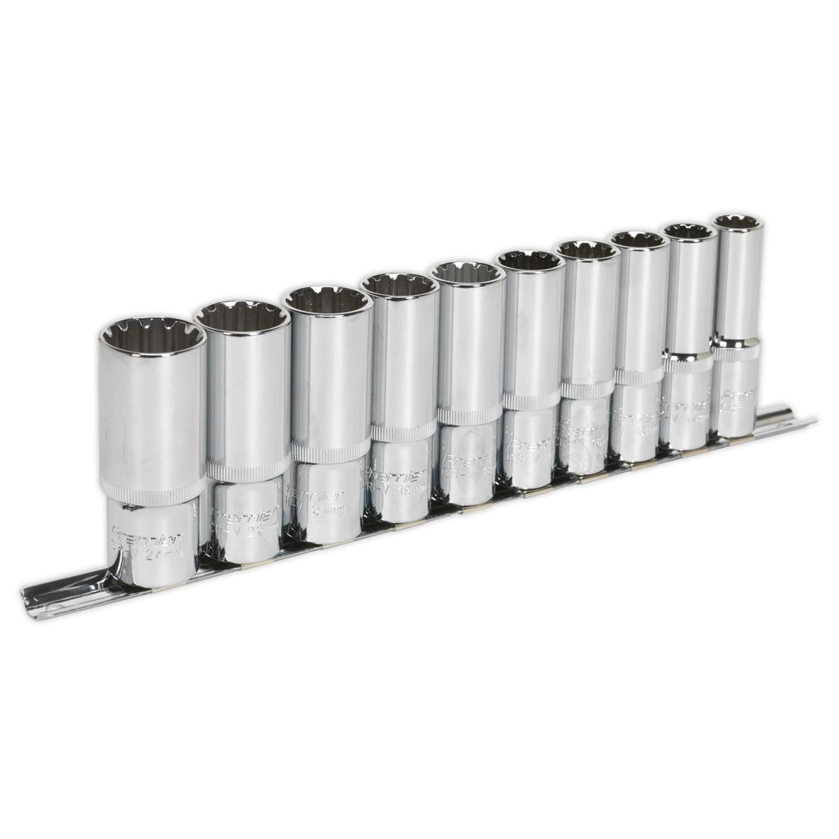 Sealey Total Drive Socket Set 10pc Deep 1/2"D Metric Fully Polished AK70610D