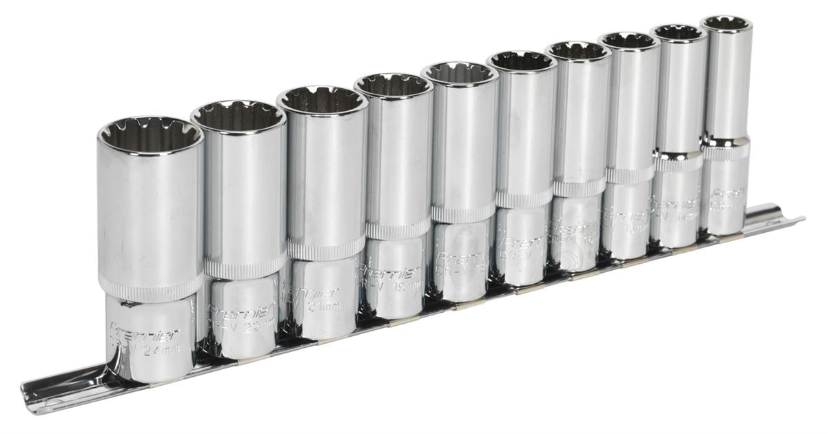 Sealey Total Drive Socket Set 10pc Deep 1/2"D Metric Fully Polished AK70610D