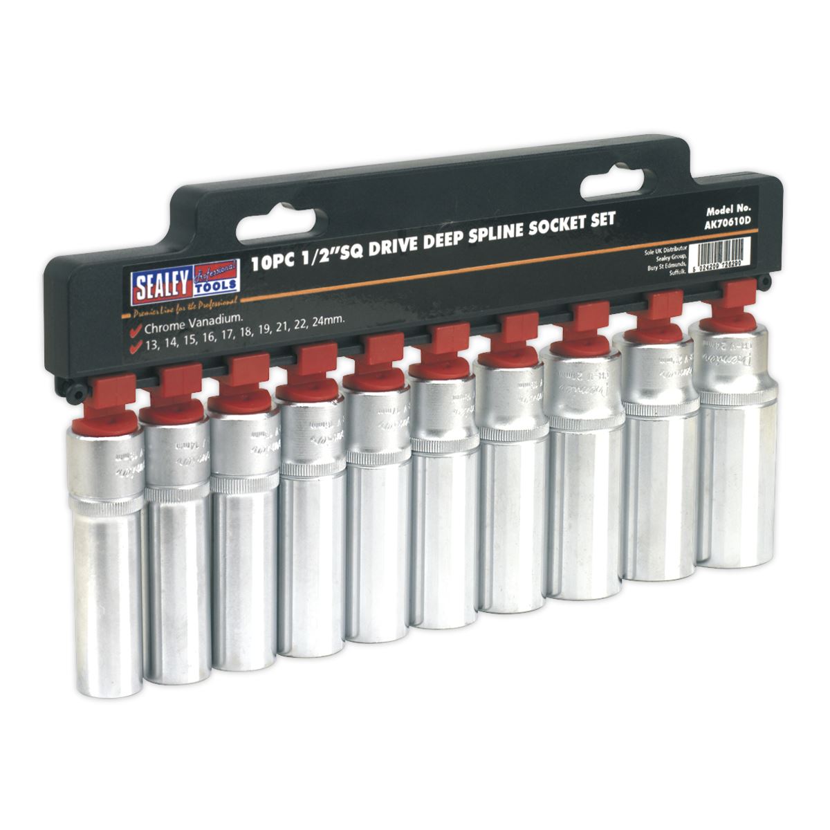 Sealey Total Drive Socket Set 10pc Deep 1/2"D Metric Fully Polished AK70610D