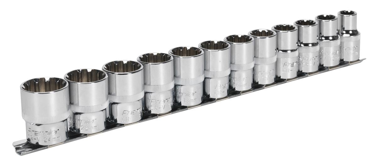Sealey Total Drive Socket Set 12pc 1/2"D Metric Fully Polished AK70612