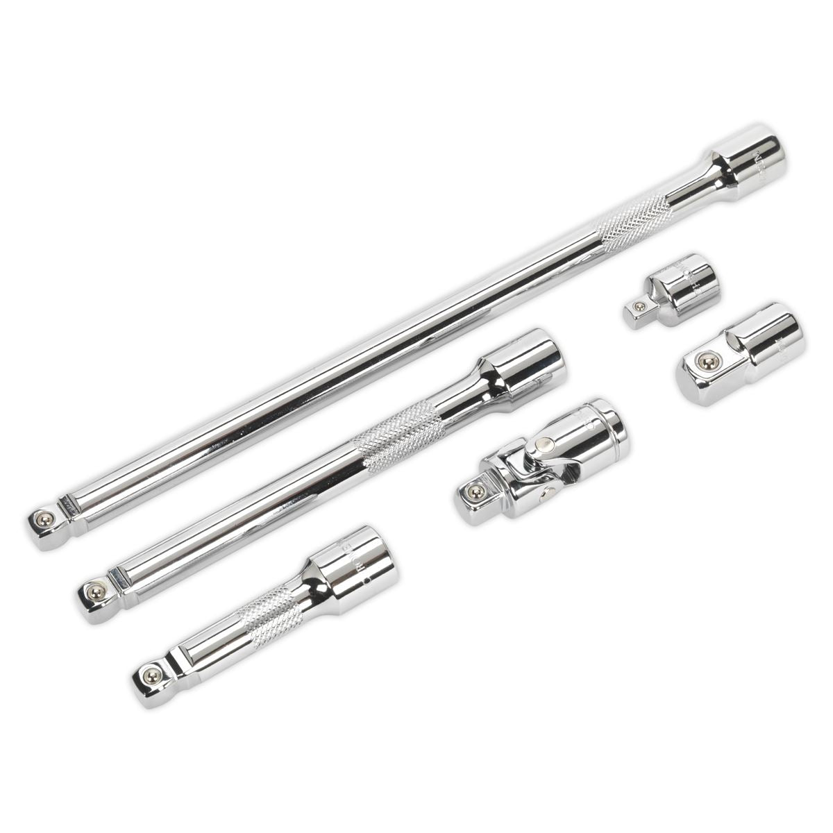 Sealey 3/8"Sq Drive Wobble Rigid Extension Bar Set 6pc Including U/J AK7690