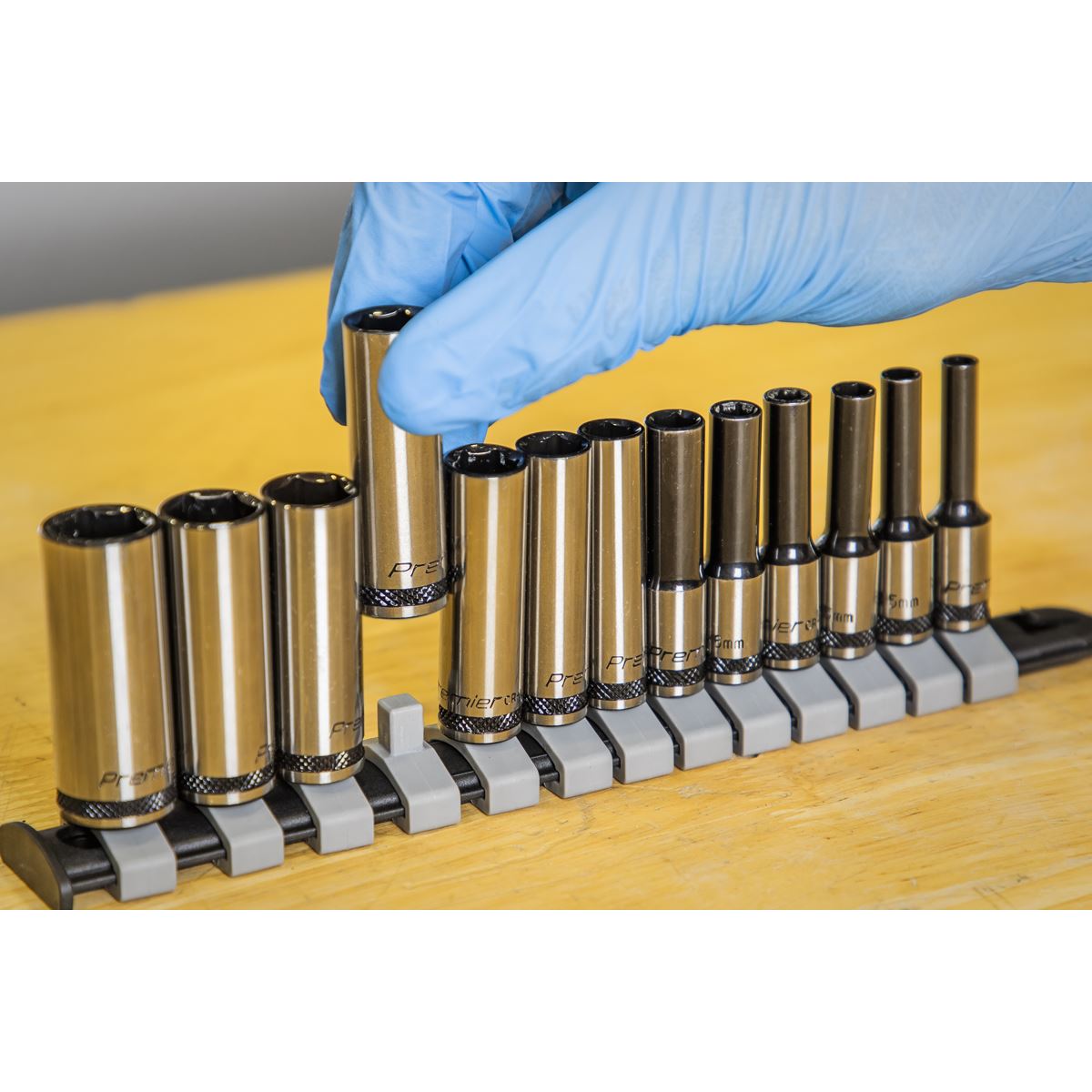 Metric Socket Set Deep 13pc 1/4"D Black Series Single Hex Sealey Railed AK7991