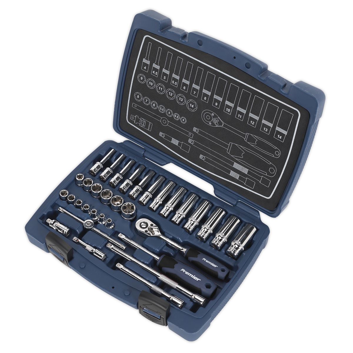 Metric Socket Set 33pc 1/4"D 6pt WallDrive Deep And Standard Sealey AK8990