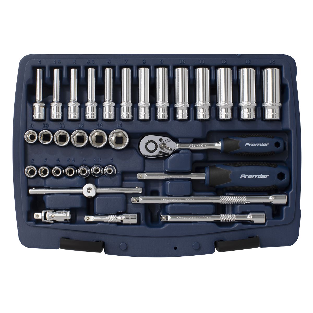 Metric Socket Set 33pc 1/4"D 6pt WallDrive Deep And Standard Sealey AK8990