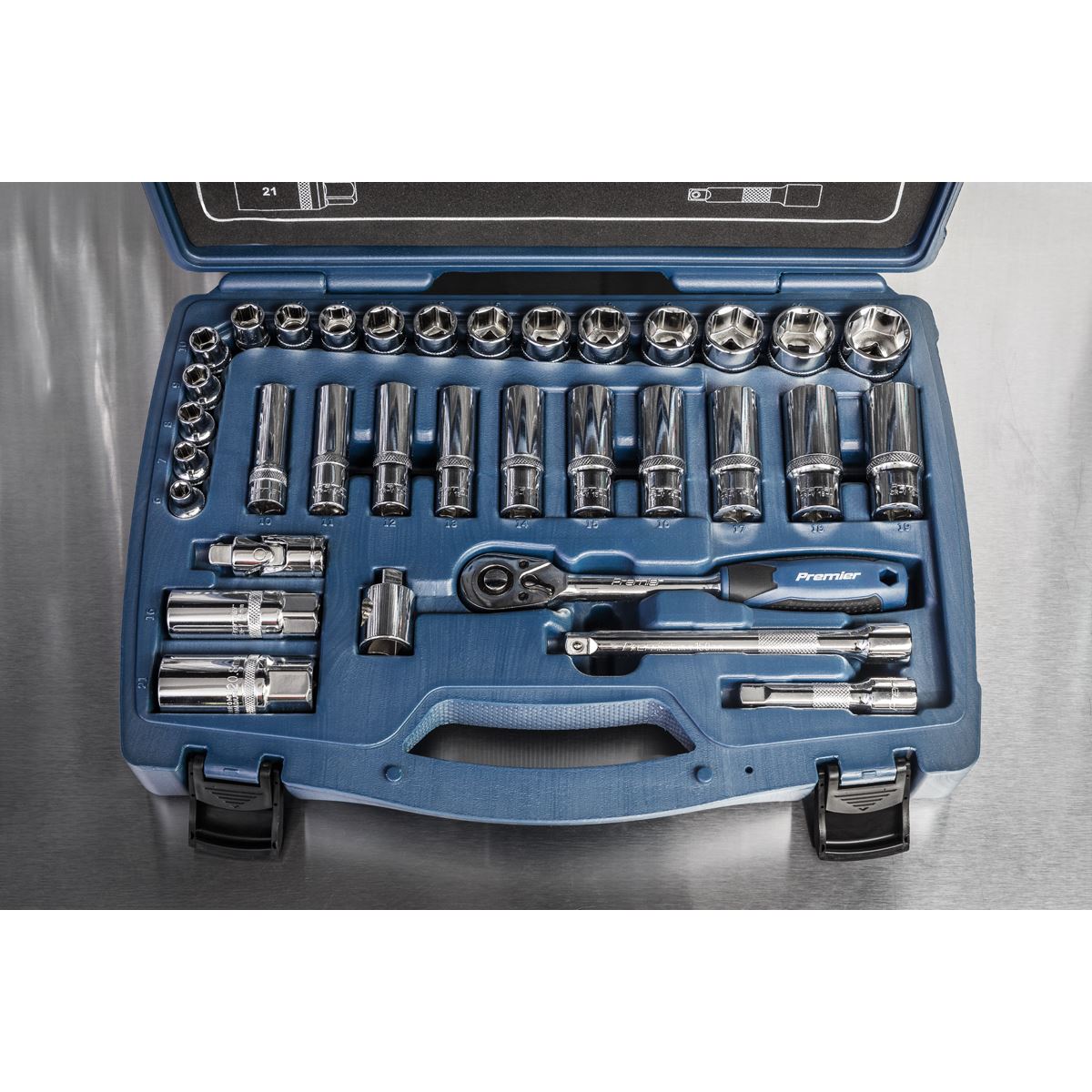 Metric Socket Set 34pc 3/8"D 6pt WallDrive Standard And Deep Sealey AK8991