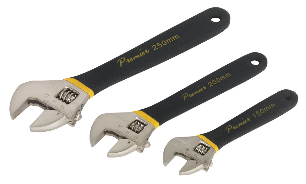 Sealey Adjustable Wrench Set 3pc Ni Fe Finish Contents 150, 200, 250mm AK907