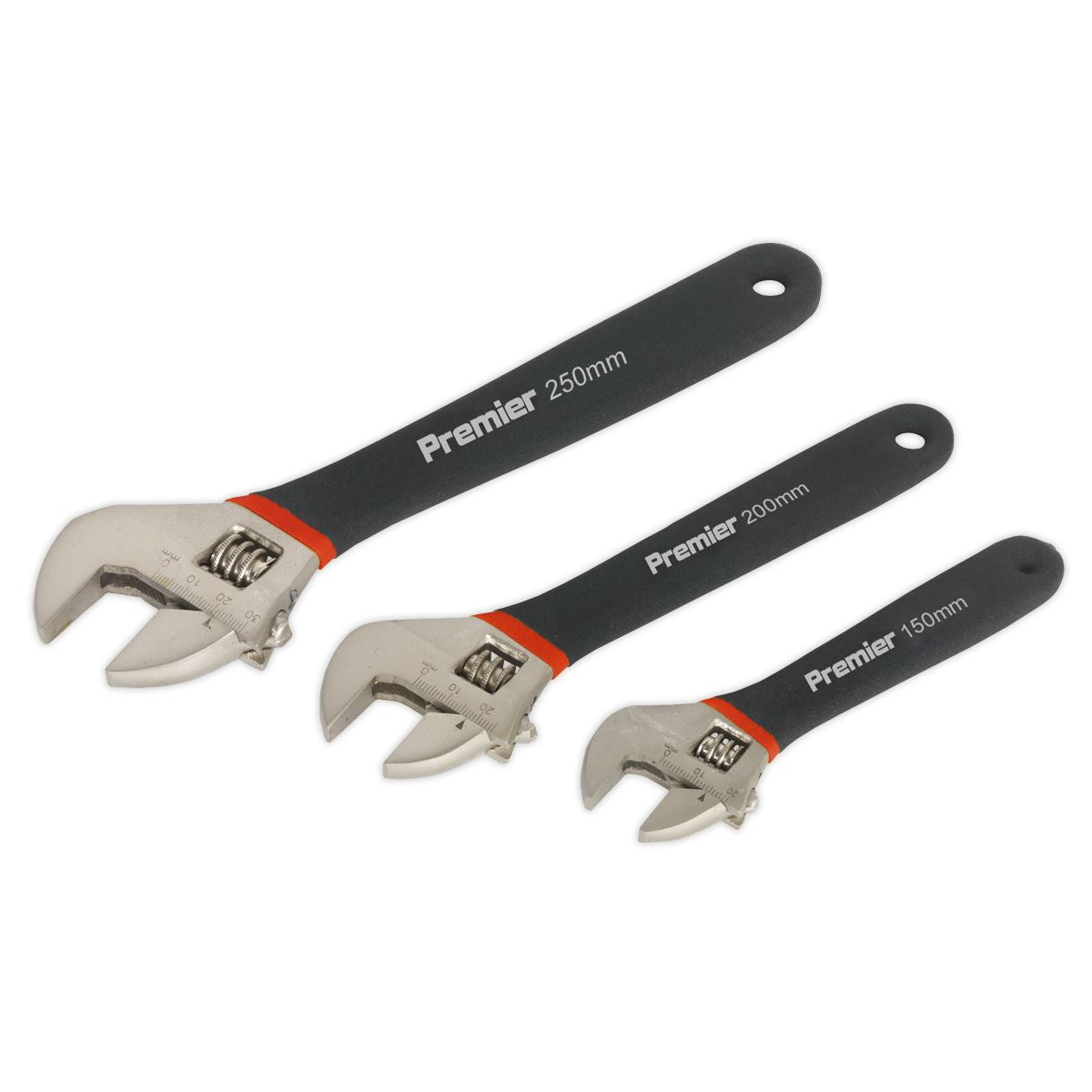 Sealey Adjustable Wrench Set 3pc Ni Fe Finish Contents 150, 200, 250mm AK907