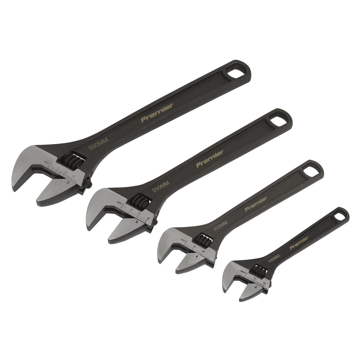 Sealey Adjustable Wrench Set 4pc Jaw Capacity 19 24 27 34mm Black AK9567