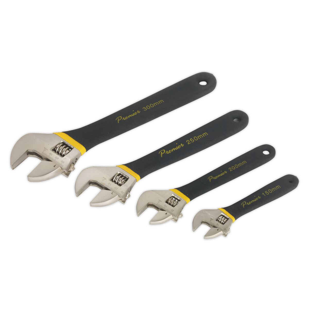 Sealey Adjustable Wrench Set 4pc Ni Fe Finish Sizes 150, 200, 250, 300mm AK9935