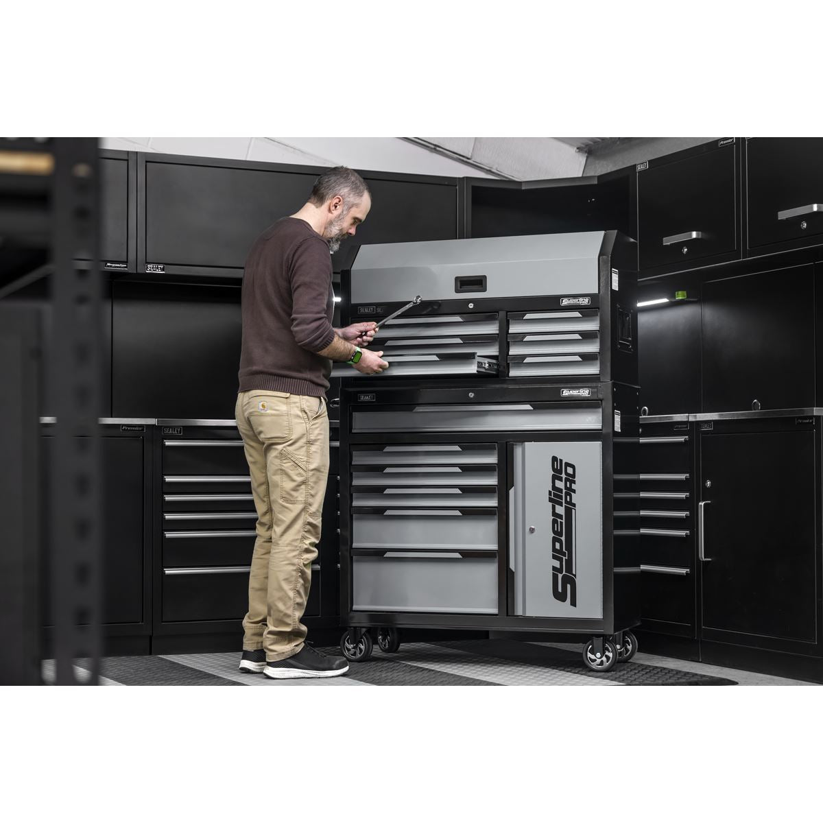 Sealey Superline Pro® Topchest & Rollcab Combination 12 Drawer & 1 Door Cupboard - Grey AP1080GR