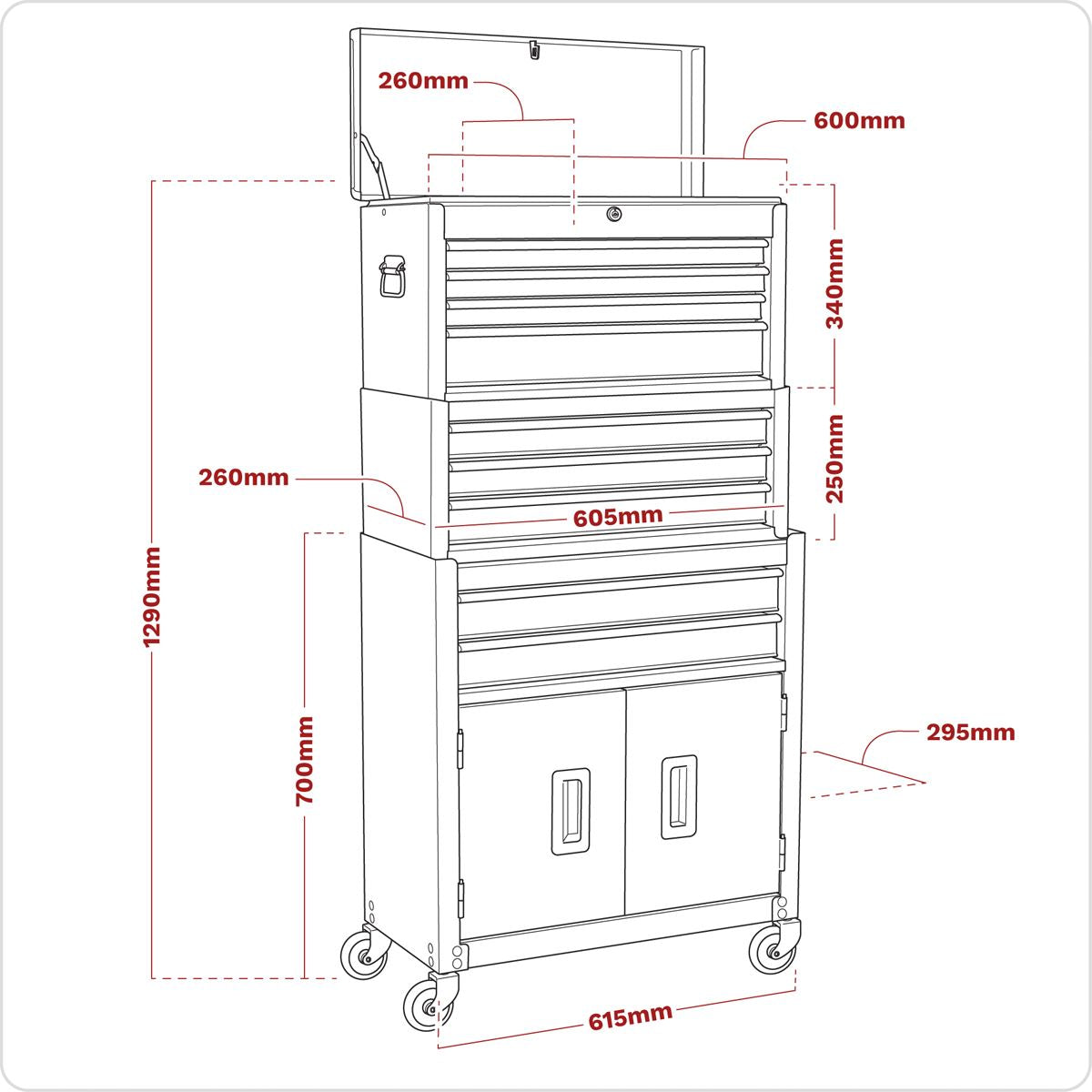Sealey Topchest, Mid-Box & Rollcab 9 Drawer Stack - Purple AP2200BBCPSTACK