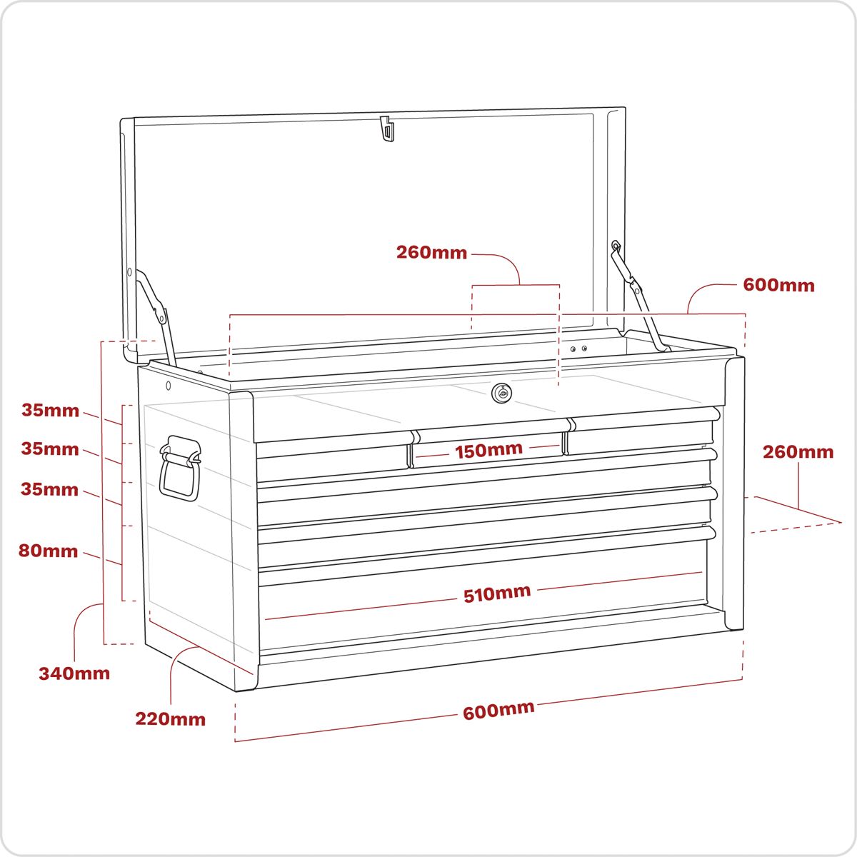 Sealey Topchest 6 Drawer with Ball-Bearing Slides - Red/Grey AP2201BB