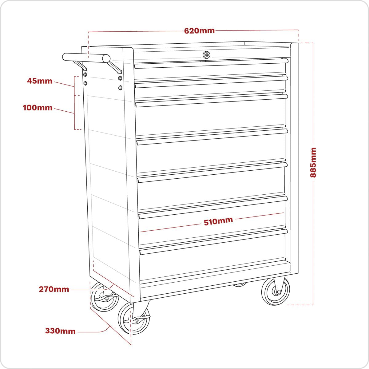Sealey Rollcab 7 Drawer with Ball-Bearing Slides - Red/Grey AP22507BB