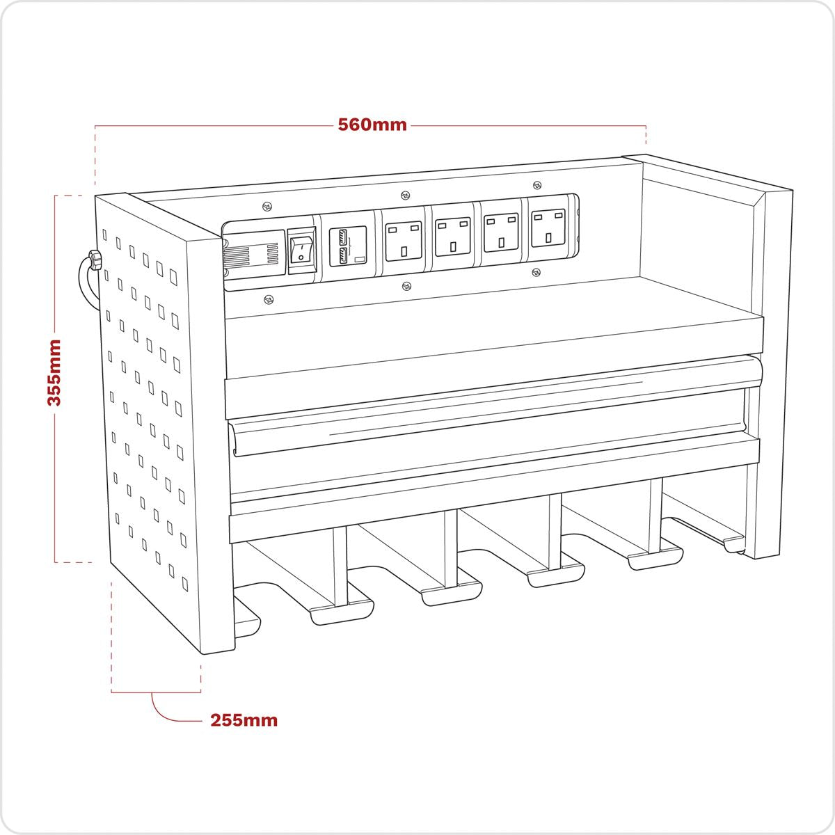Sealey Power Tool Storage Rack with Drawer & Power Strip AP22SRBE