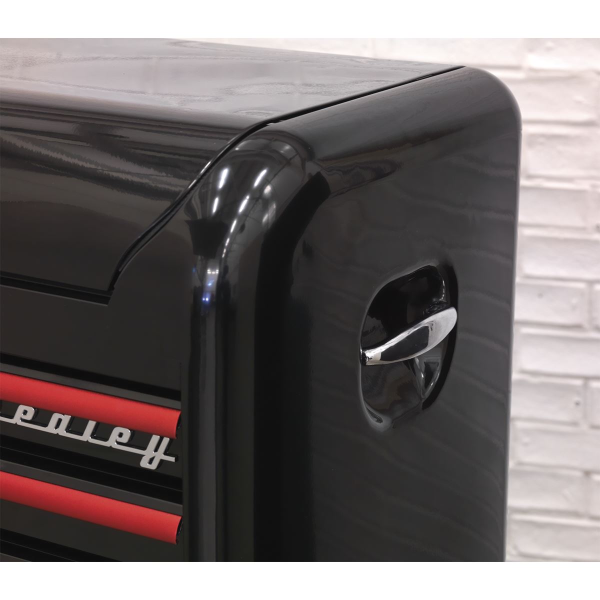 Sealey Topchest 4 Drawer Retro Style - Black with Red Anodised Drawer Pulls AP28104BR