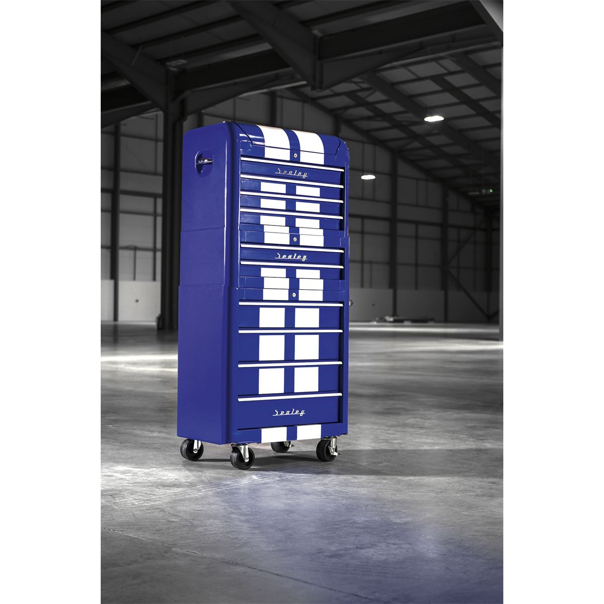 Sealey Retro Style Topchest, Mid-Box & Rollcab Combination 10 Drawer Blue/White Stripes AP28COMBO2BWS