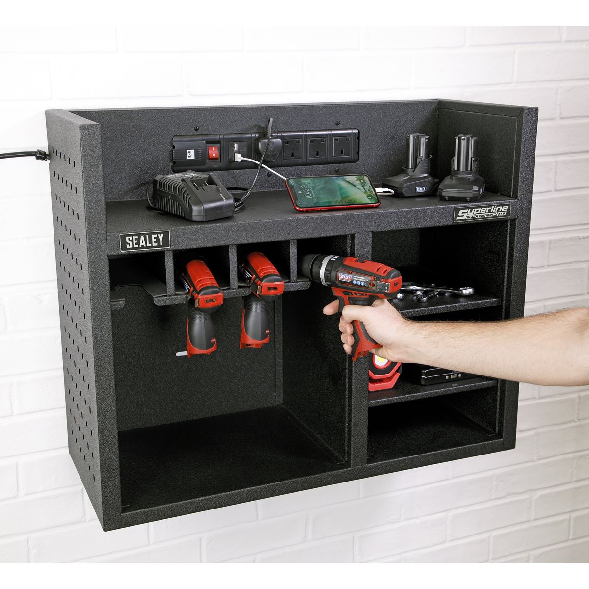 Sealey Power Tool Storage Rack with Power Strip AP30SRBE
