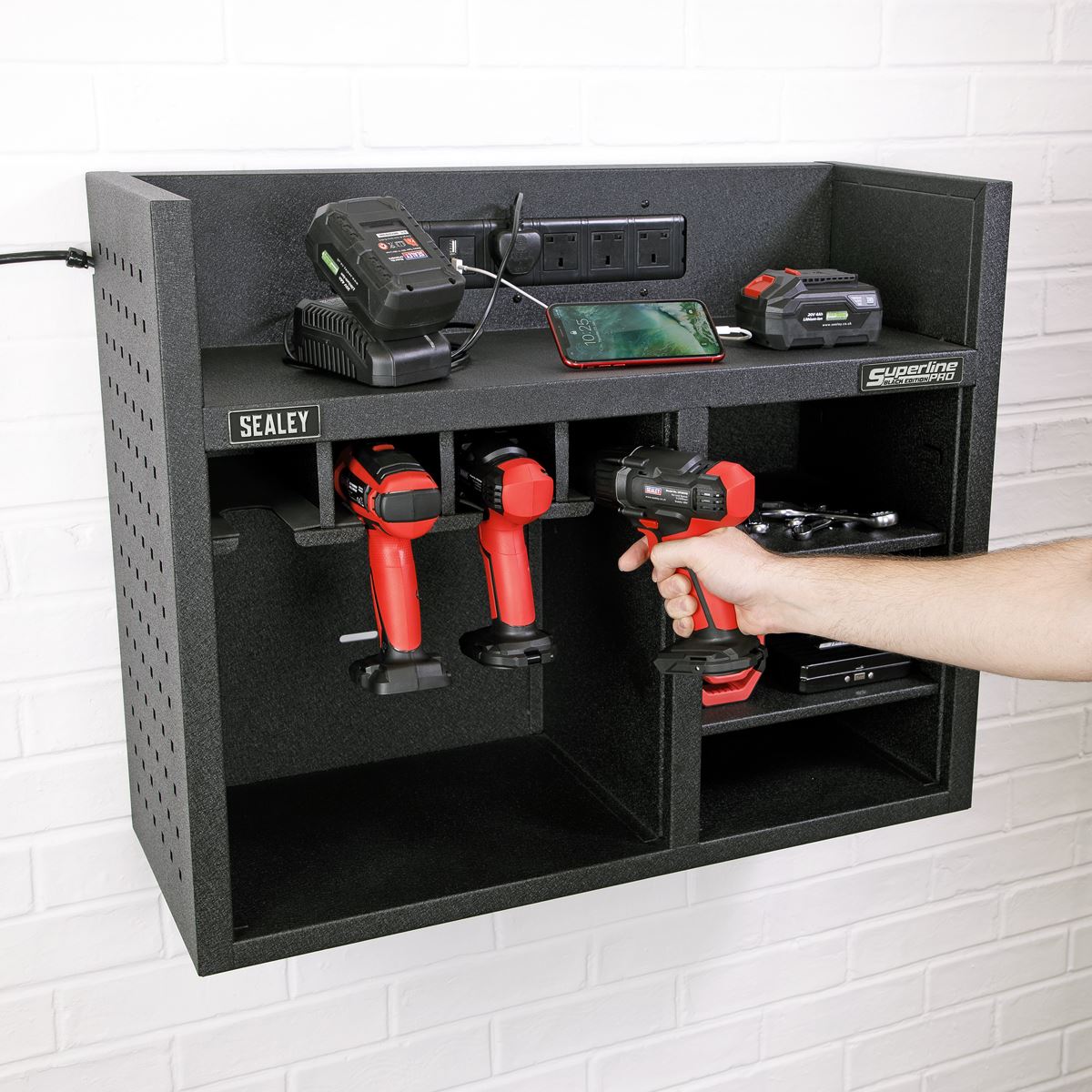 Sealey Power Tool Storage Rack with Power Strip AP30SRBE
