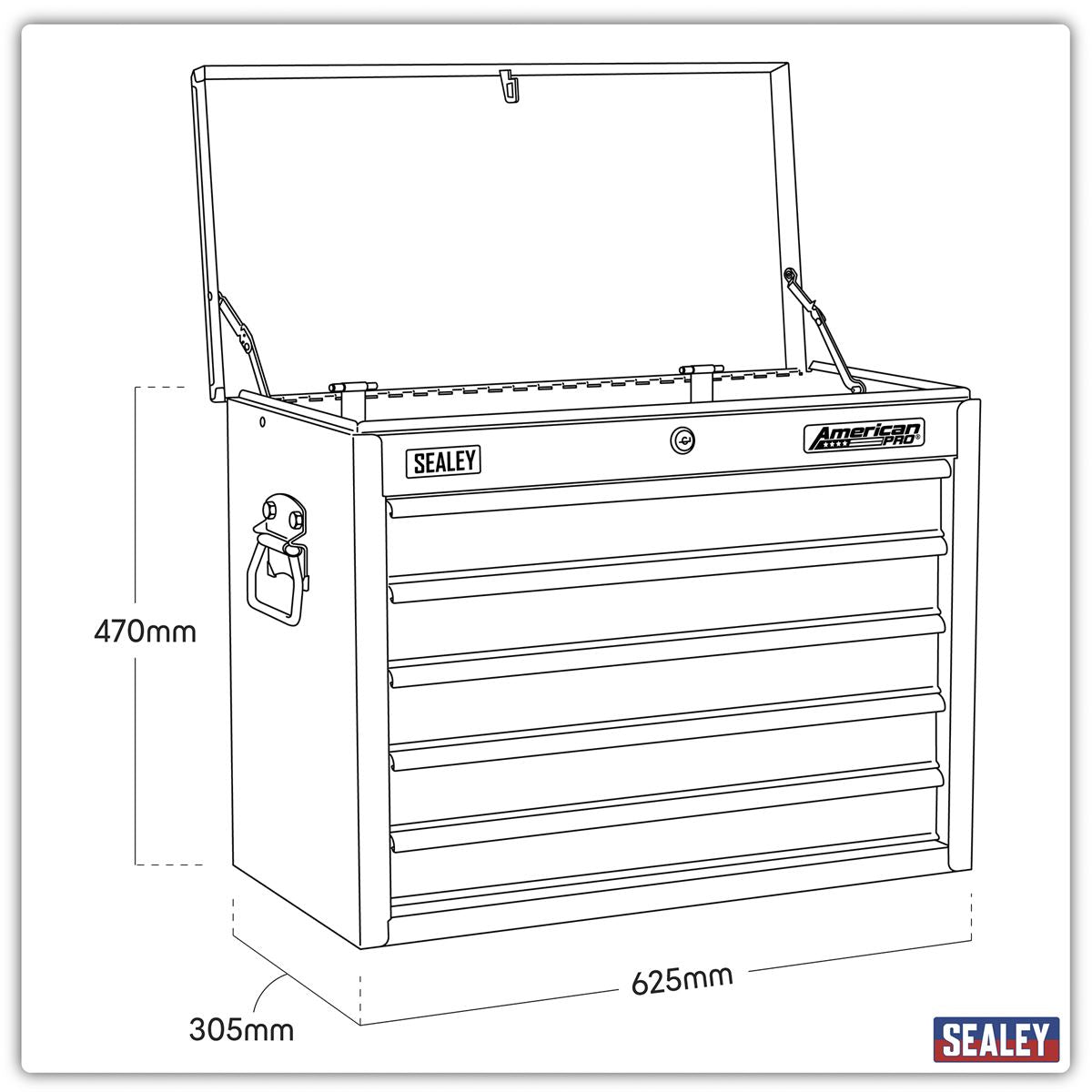 Sealey Topchest 5 Drawer with Ball-Bearing Slides - Black/Grey AP3505TB