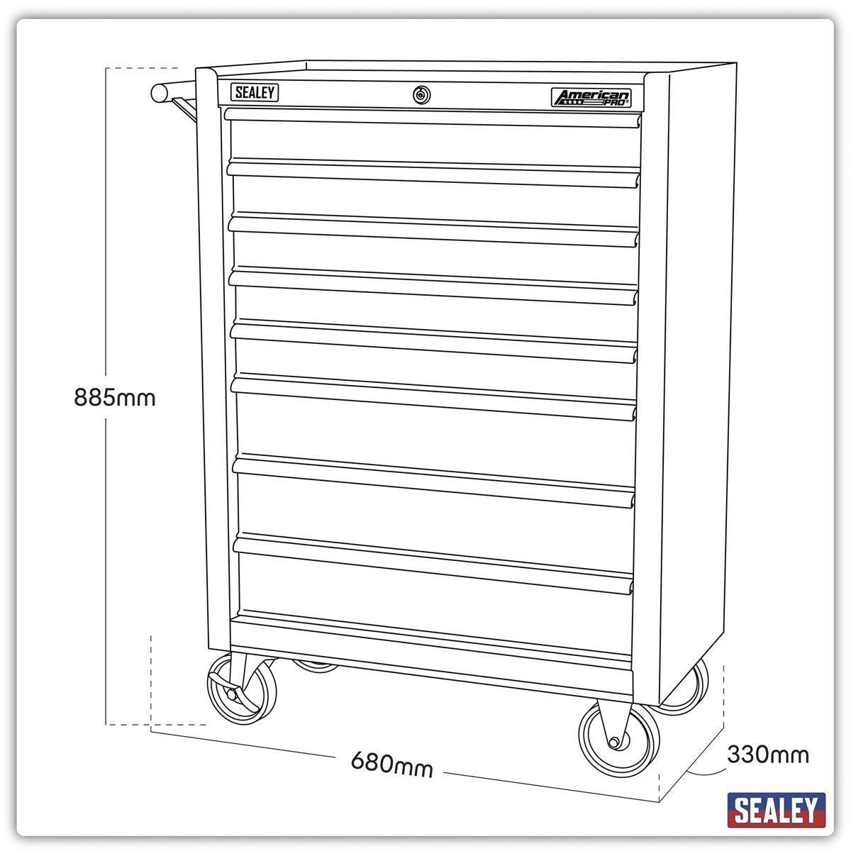 Sealey Rollcab 8 Drawer with Ball-Bearing Slides - Black/Grey AP3508TB