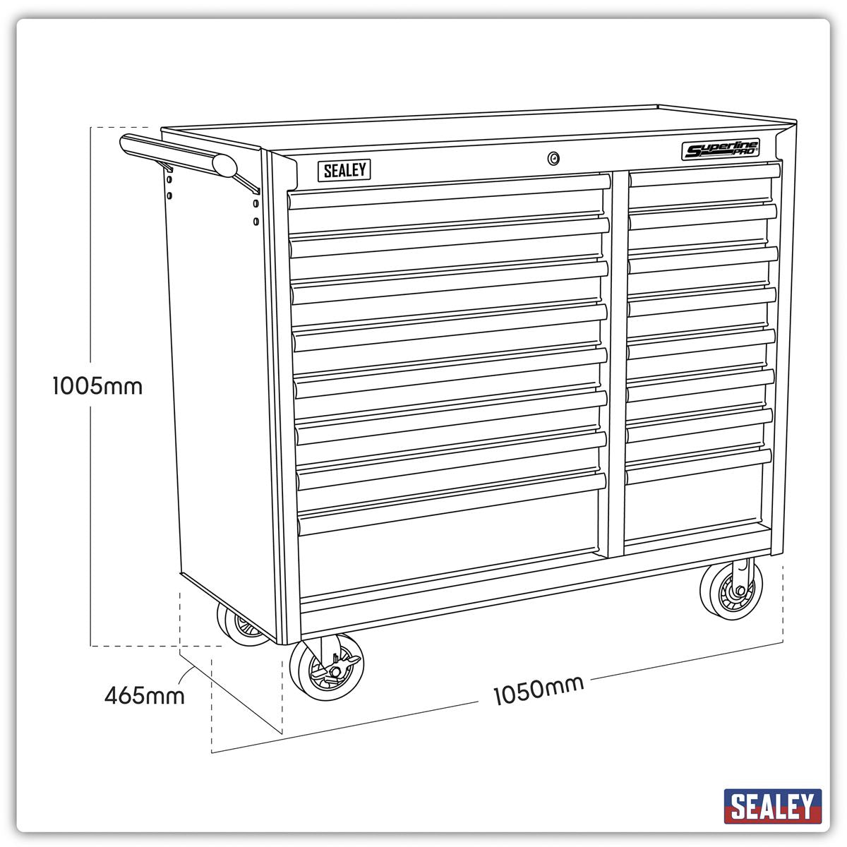 Sealey Rollcab 16 Drawer with Ball-Bearing Slides Heavy-Duty - Black AP41169B